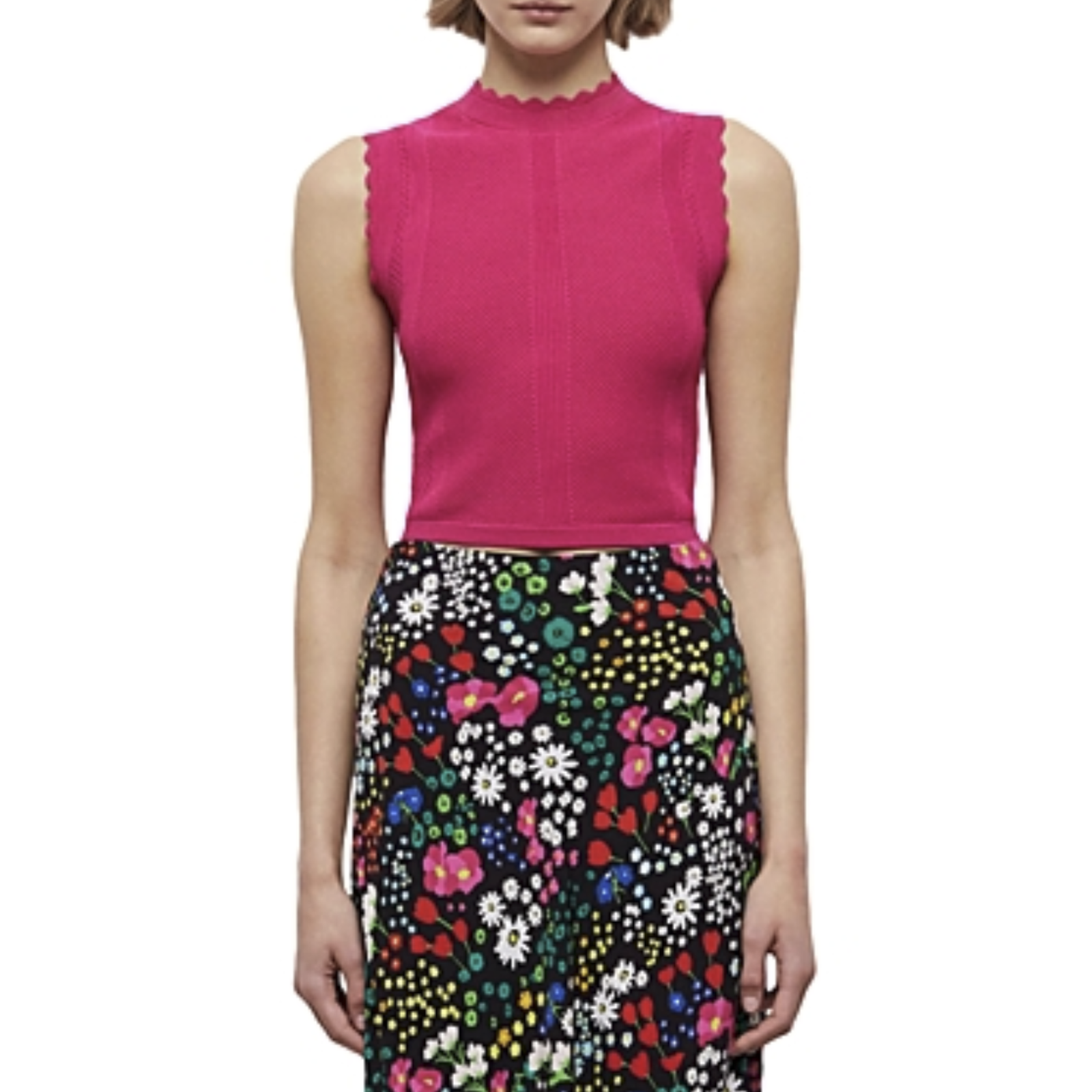 The Kooples Women Romantic Mixed Knit Crop Top Pink Size 3 (L)